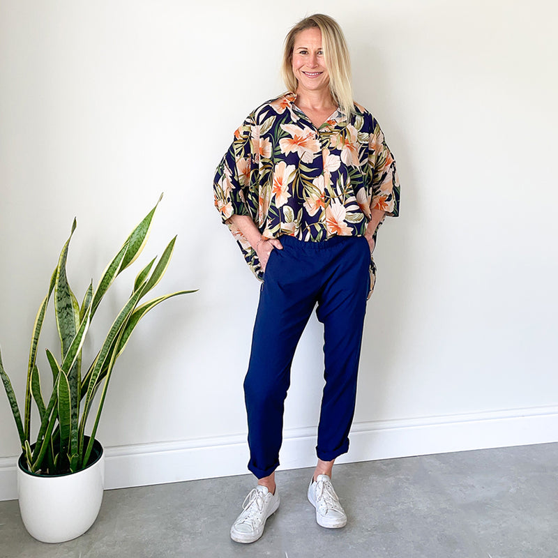 Easy Fit Pants with Metal Zip Detail - Navy