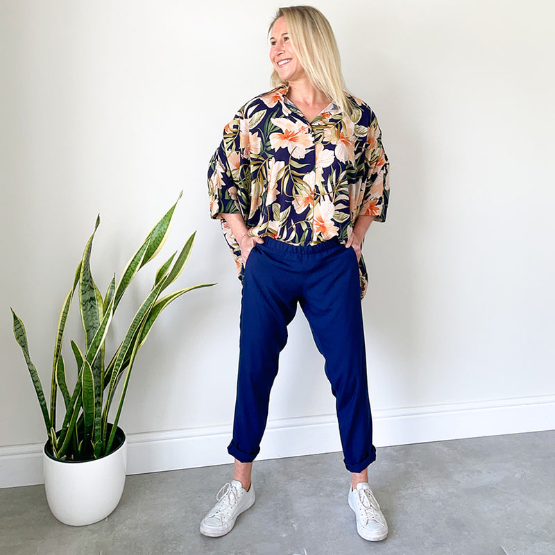 Easy Fit Pants with Metal Zip Detail - Navy