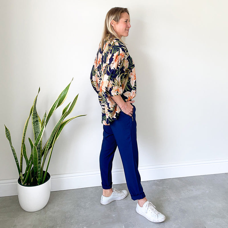 Easy Fit Pants with Metal Zip Detail - Navy