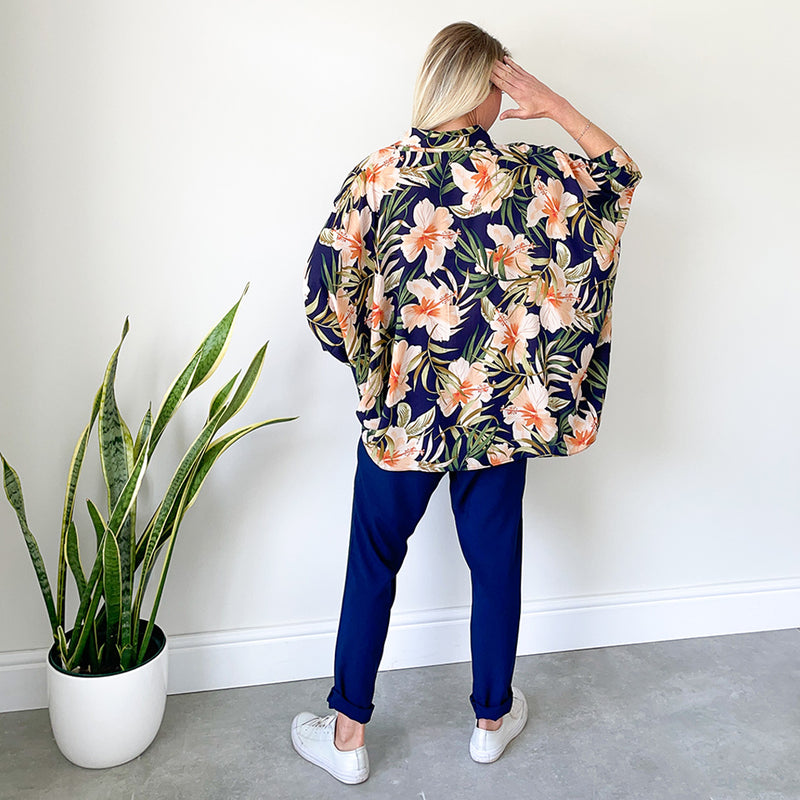 Oversized Shirt - Navy Floral