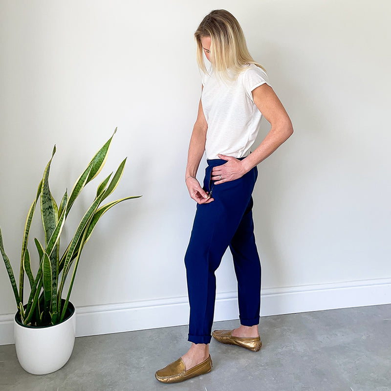 Easy Fit Pants with Metal Zip Detail - Navy