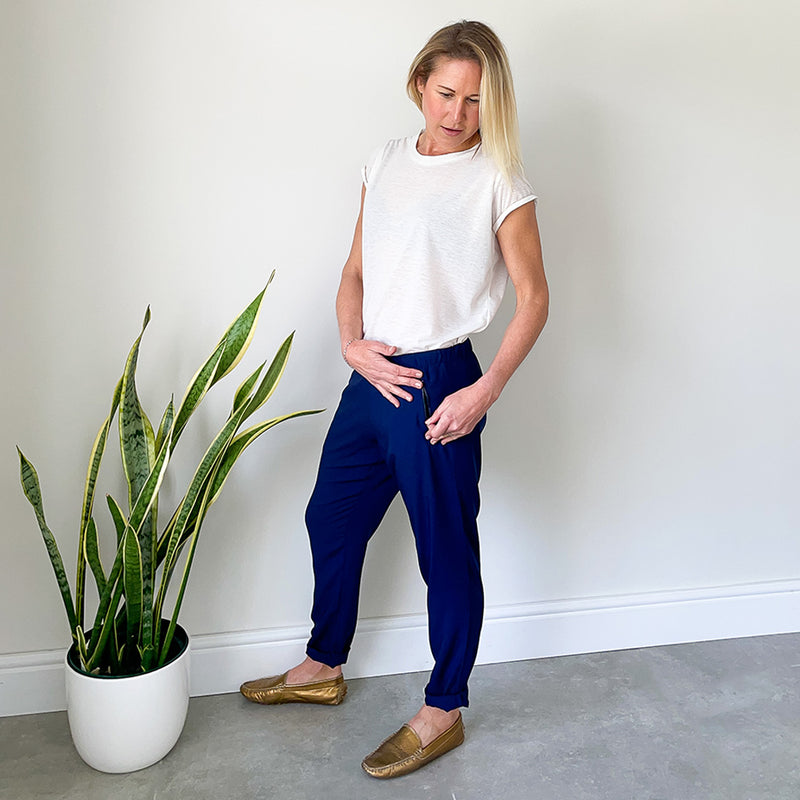 Easy Fit Pants with Metal Zip Detail - Navy