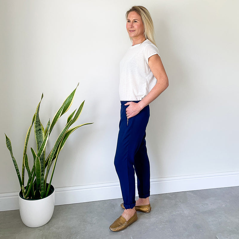 Easy Fit Pants with Metal Zip Detail - Navy