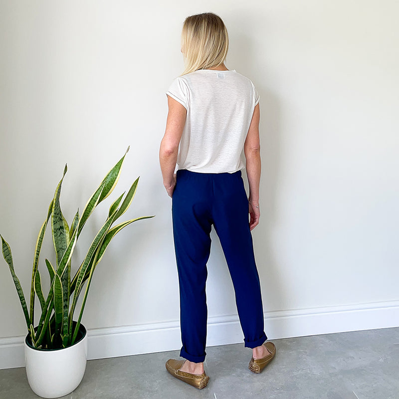 Easy Fit Pants with Metal Zip Detail - Navy