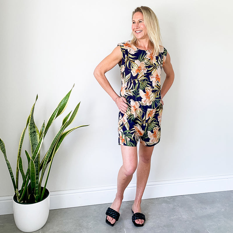 Short Romper - Navy Floral
