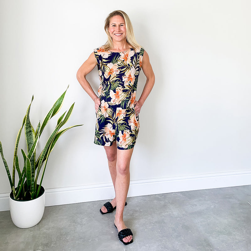 Short Romper - Navy Floral