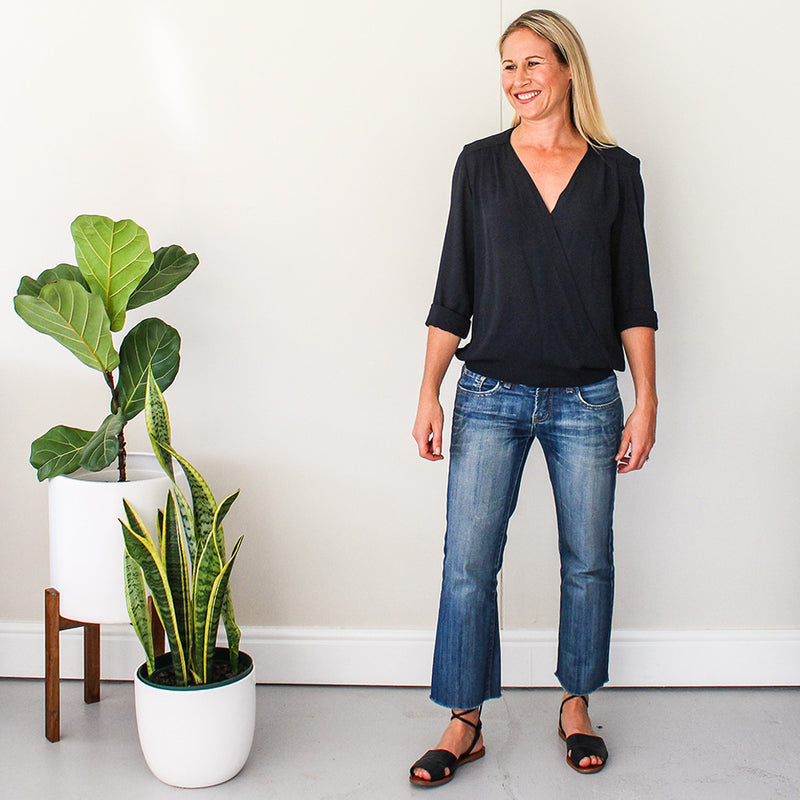 Mock Wrap Blouse - Black