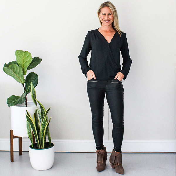 Mock Wrap Blouse - Black