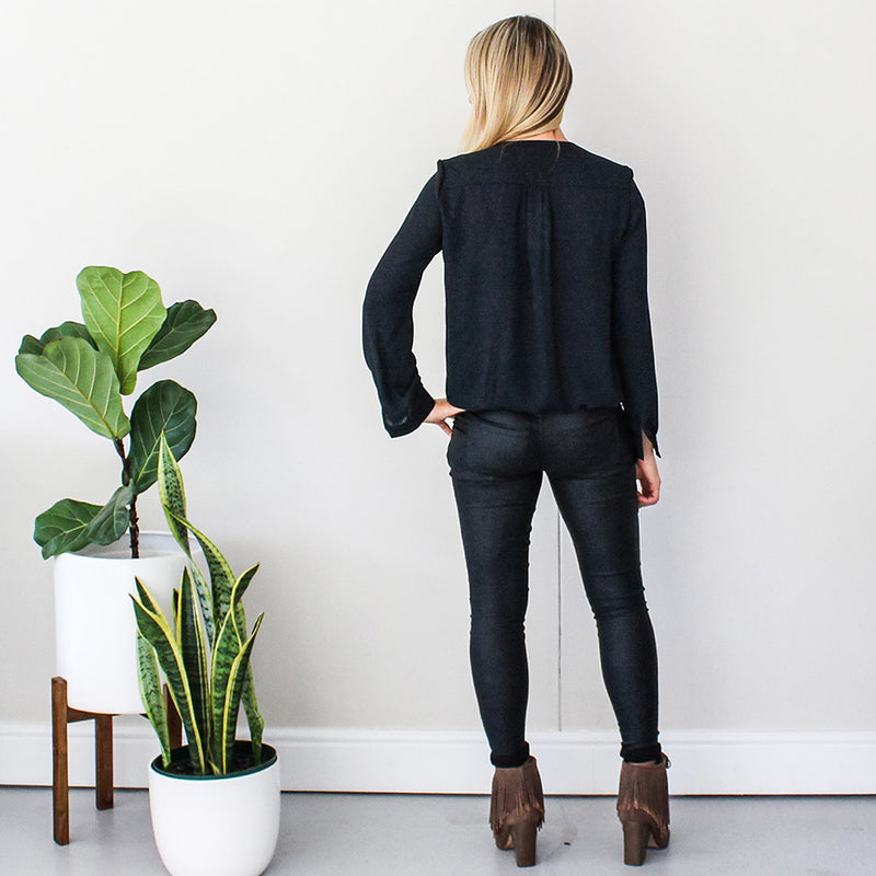 Mock Wrap Blouse - Black