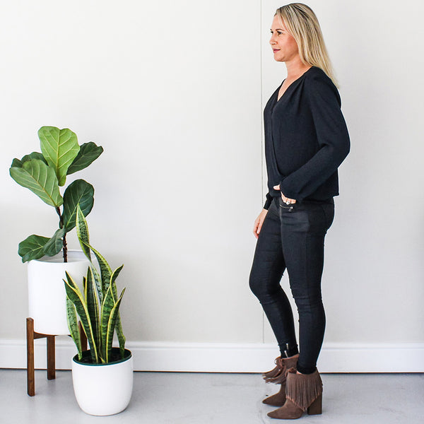 Mock Wrap Blouse - Black
