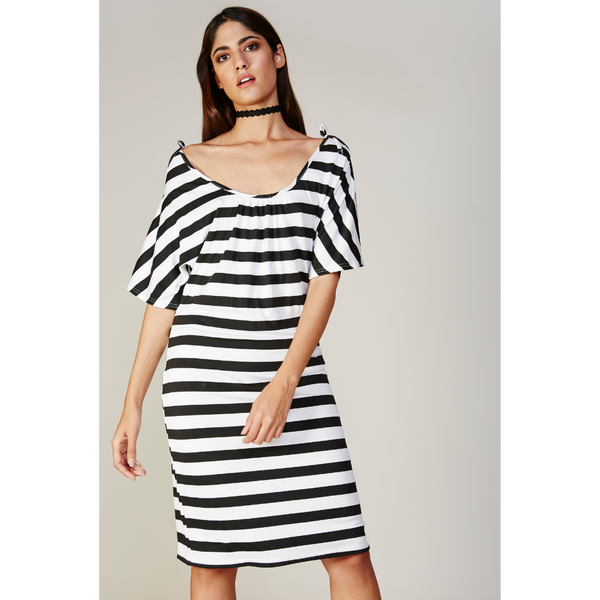 Cold Shoulder Detail Dress - Stripe