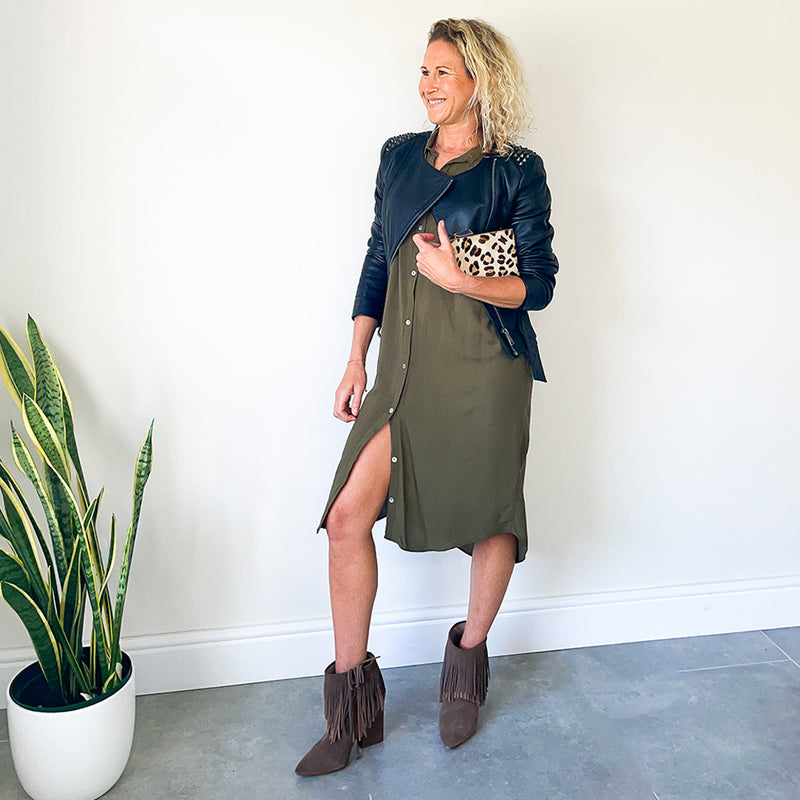 Oversized Shirt Dress - Olive