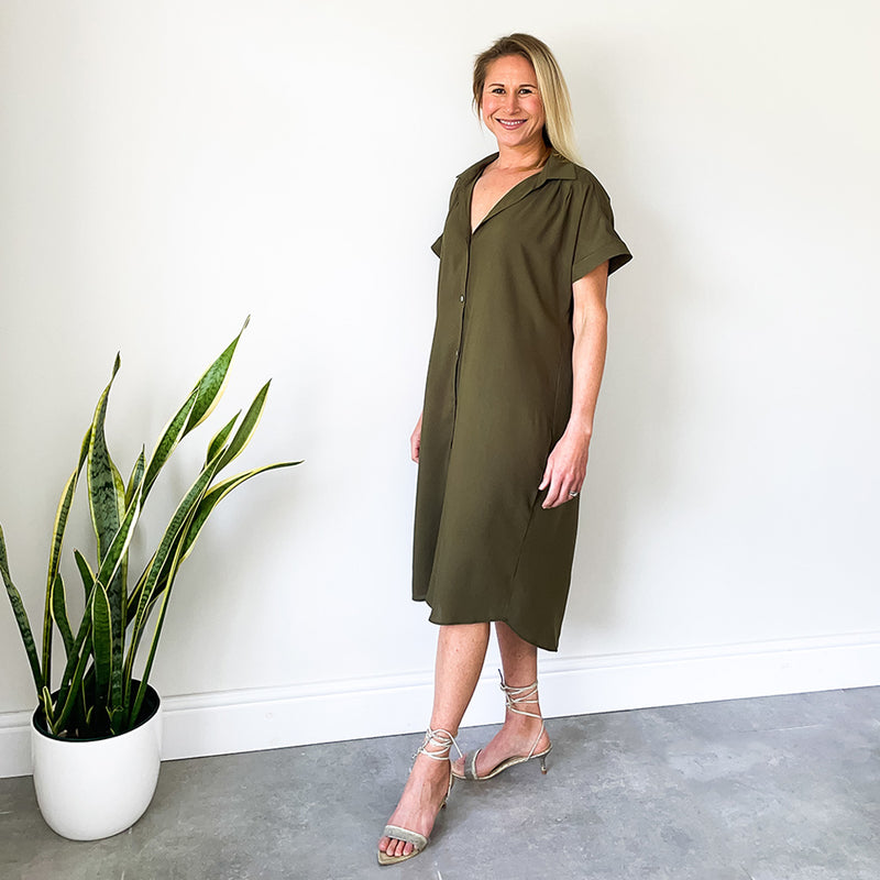 Oversized Shirt Dress - Olive