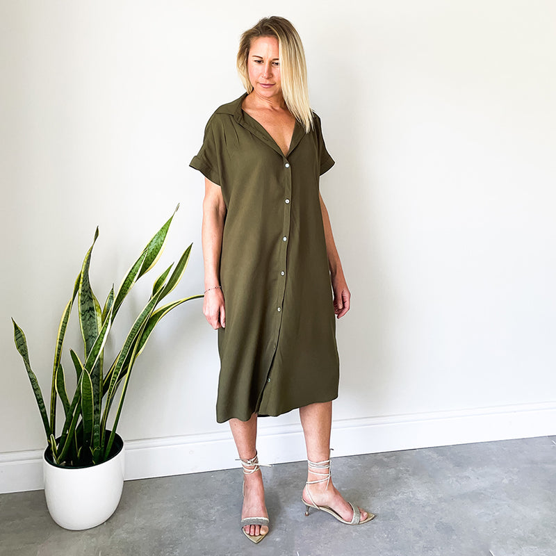 Oversized Shirt Dress - Olive
