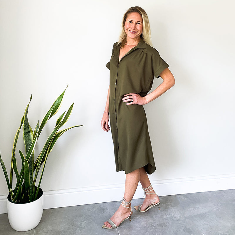 Oversized Shirt Dress - Olive