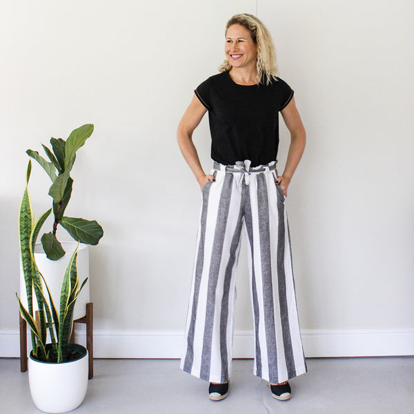 Wide Leg Pants - Black/White Stripe - Bold
