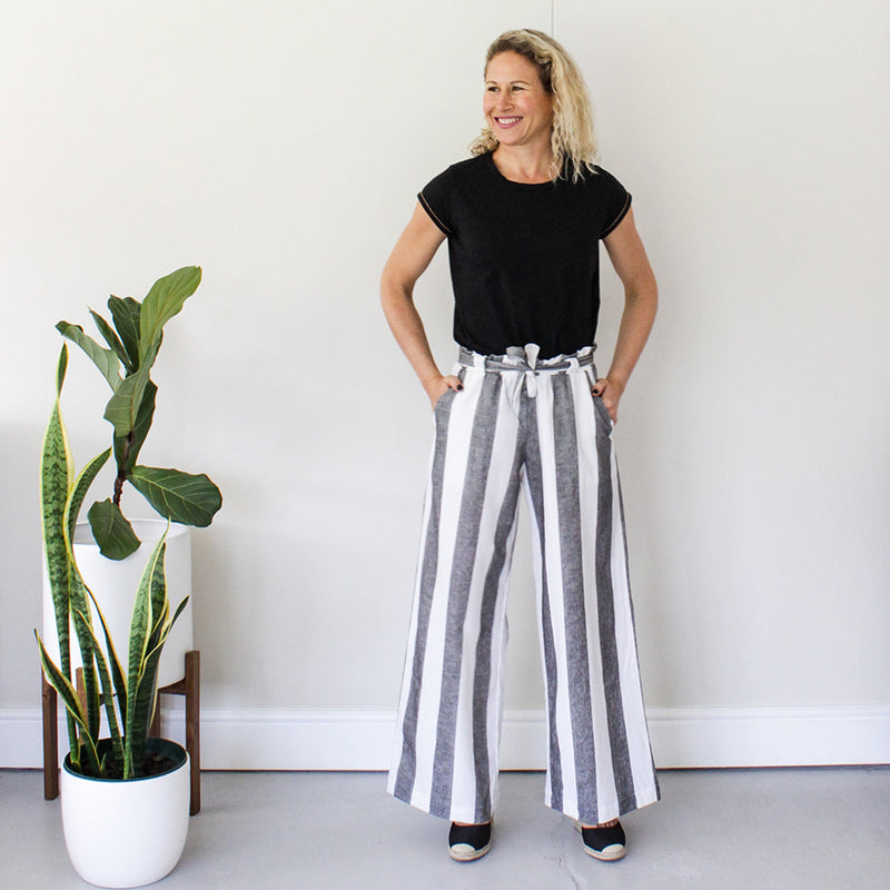 Wide Leg Pants - Black/White Stripe - Bold
