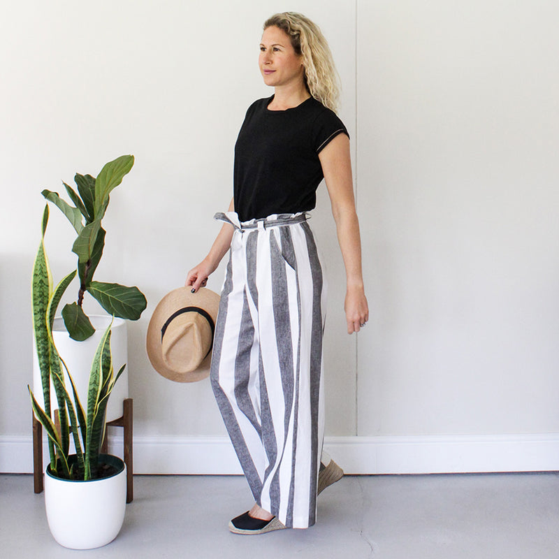 Wide Leg Pants - Black/White Stripe - Bold