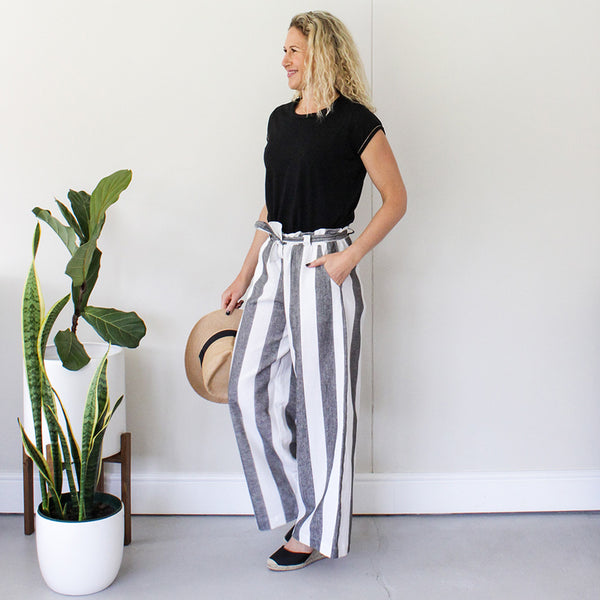 Wide Leg Pants - Black/White Stripe - Bold