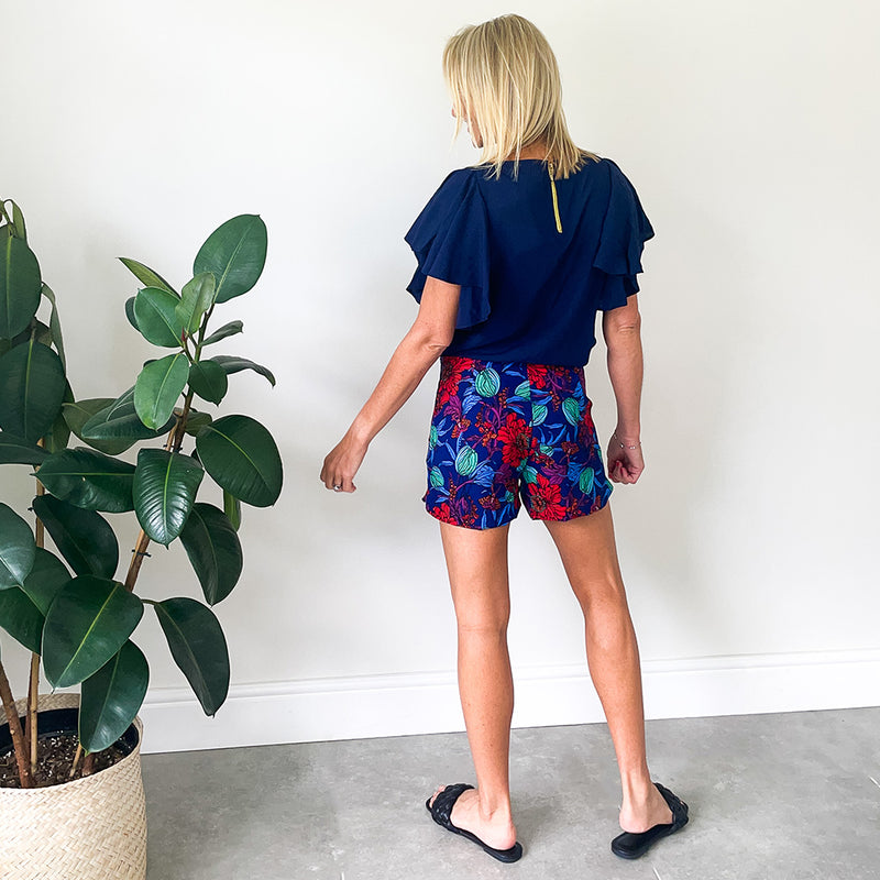 Flat Front Short - Cobalt Print