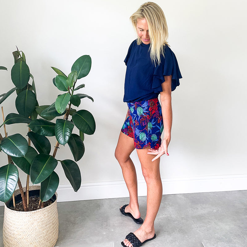 Flat Front Short - Cobalt Print