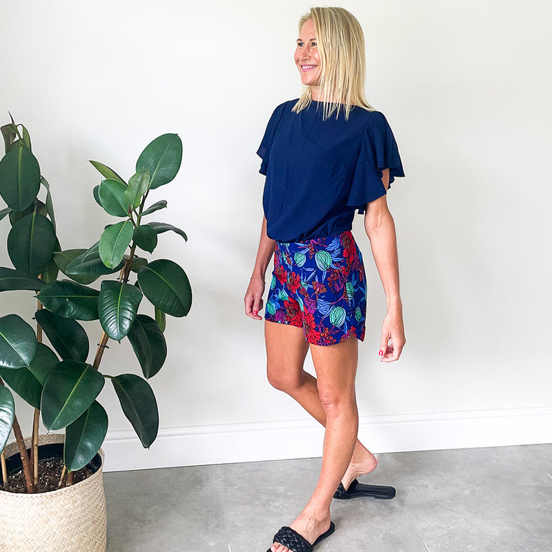 Flat Front Short - Cobalt Print