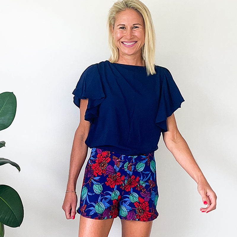 Flat Front Short - Cobalt Print