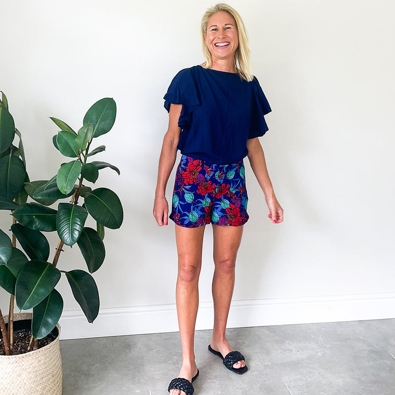 Flat Front Short - Cobalt Print