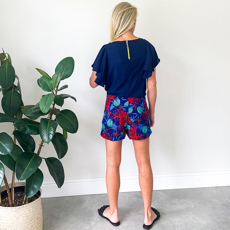 Flat Front Short - Cobalt Print