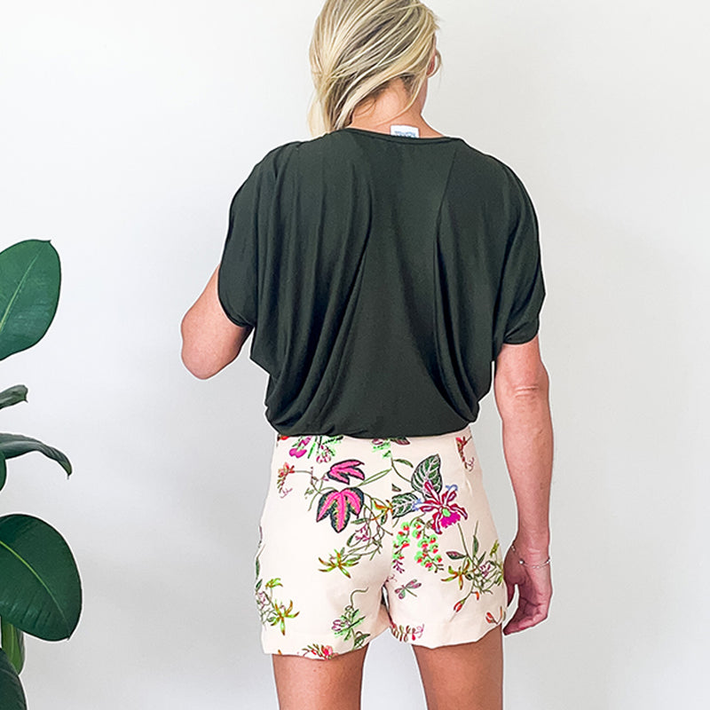 Flat Front Short - Cream Print