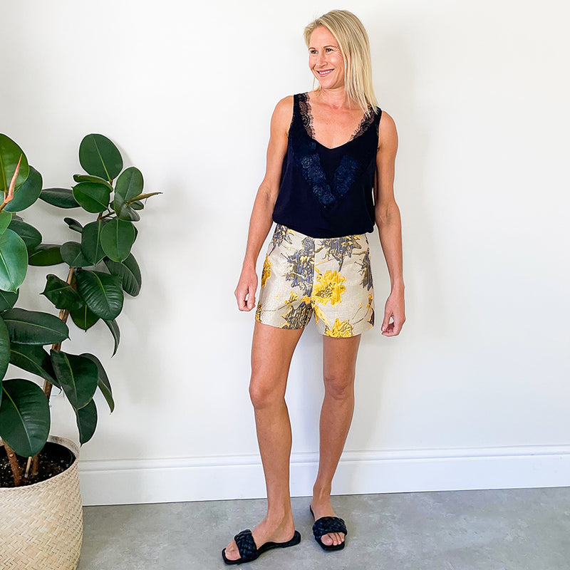 Flat Front Shorts - Mustard Lurex