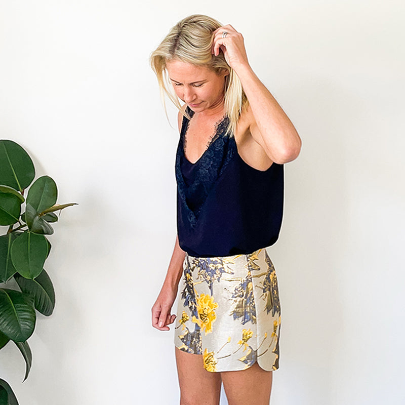 Flat Front Shorts - Mustard Lurex