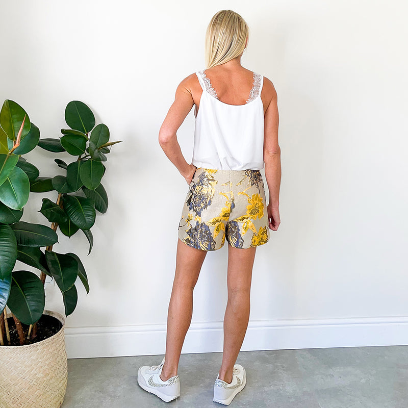 Flat Front Shorts - Mustard Lurex