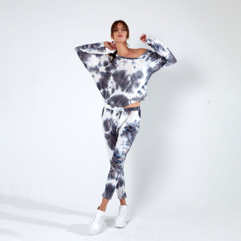 Off the Shoulder Top - Grey Tie Dye