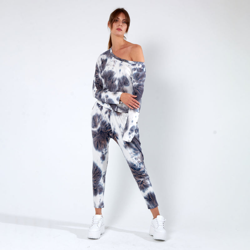 Off the Shoulder Top - Grey Tie Dye