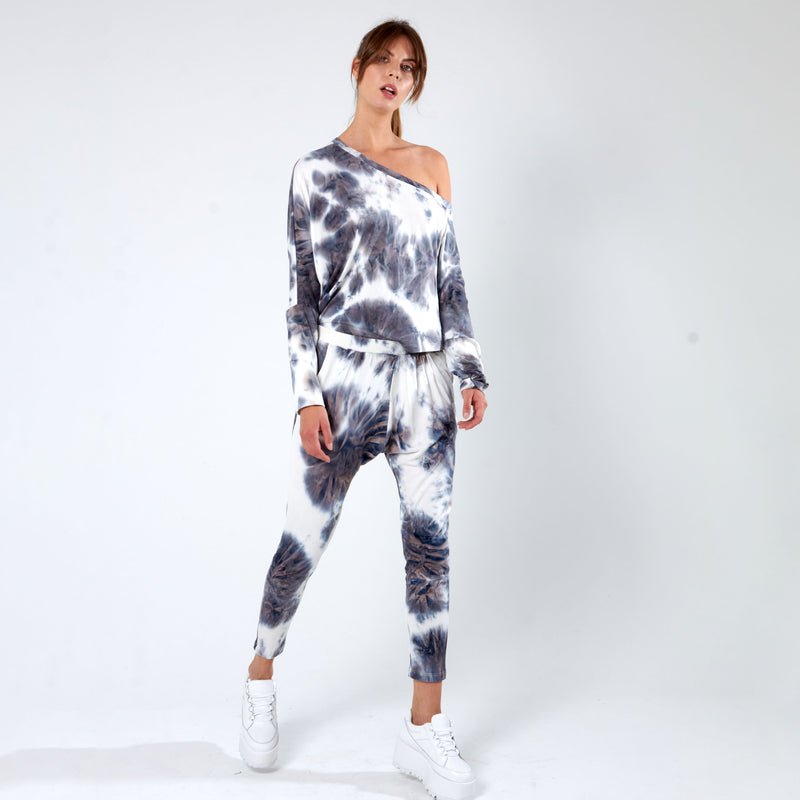 Off the Shoulder Top - Grey Tie Dye