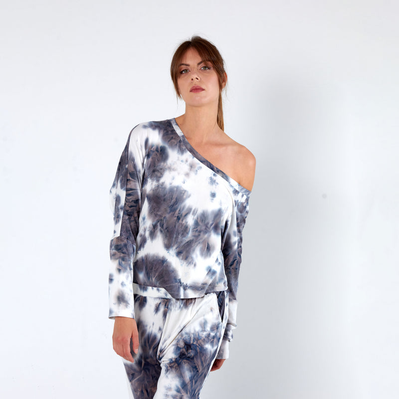 Off the Shoulder Top - Grey Tie Dye