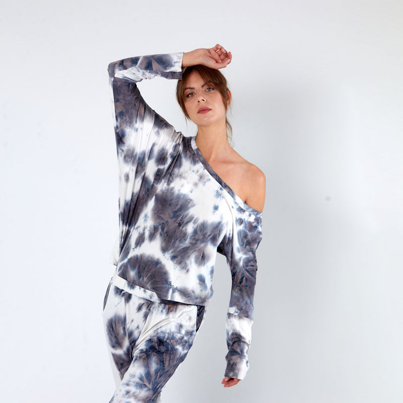 Off the Shoulder Top - Grey Tie Dye