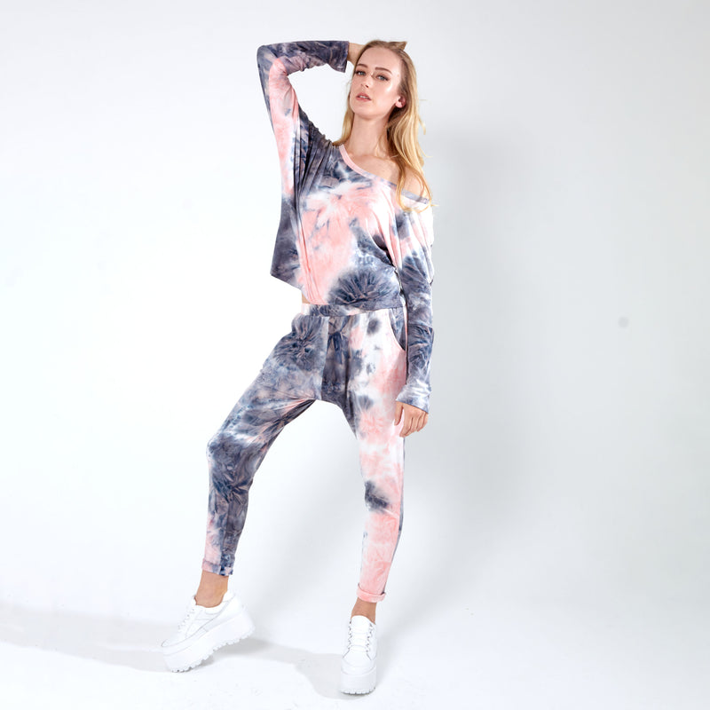 Jogger with Dropped Crotch - Pink Tye Die