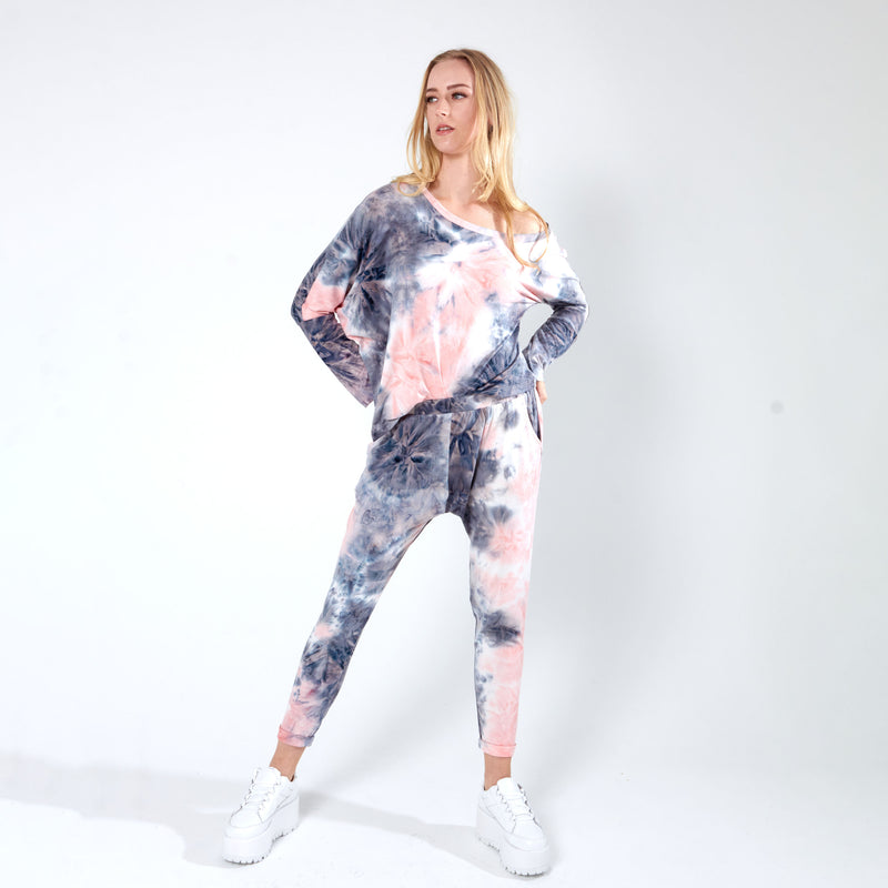 Jogger with Dropped Crotch - Pink Tye Die