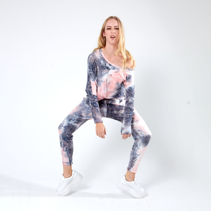 Jogger with Dropped Crotch - Pink Tye Die