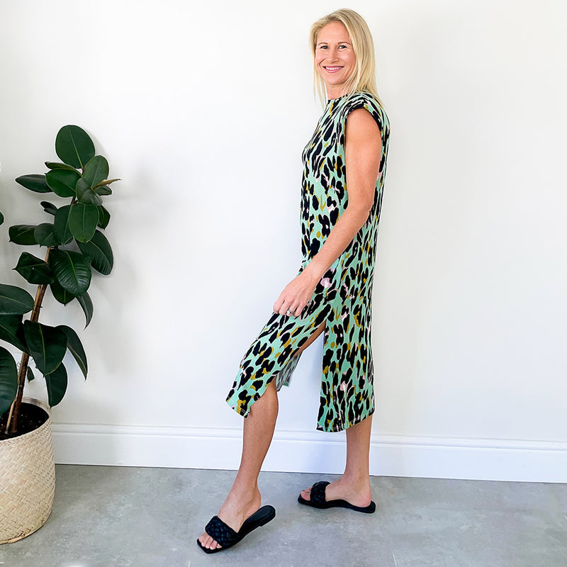 T-Shirt Dress - Green Animal Print