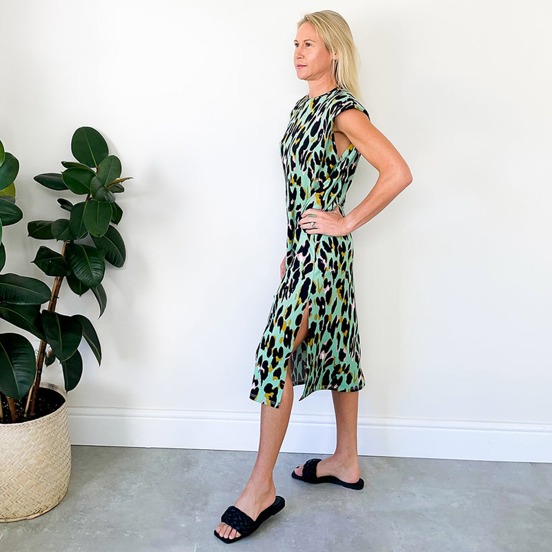 T-Shirt Dress - Green Animal Print