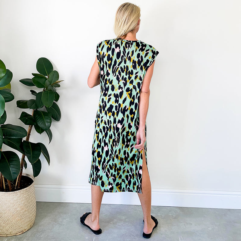 T-Shirt Dress - Green Animal Print