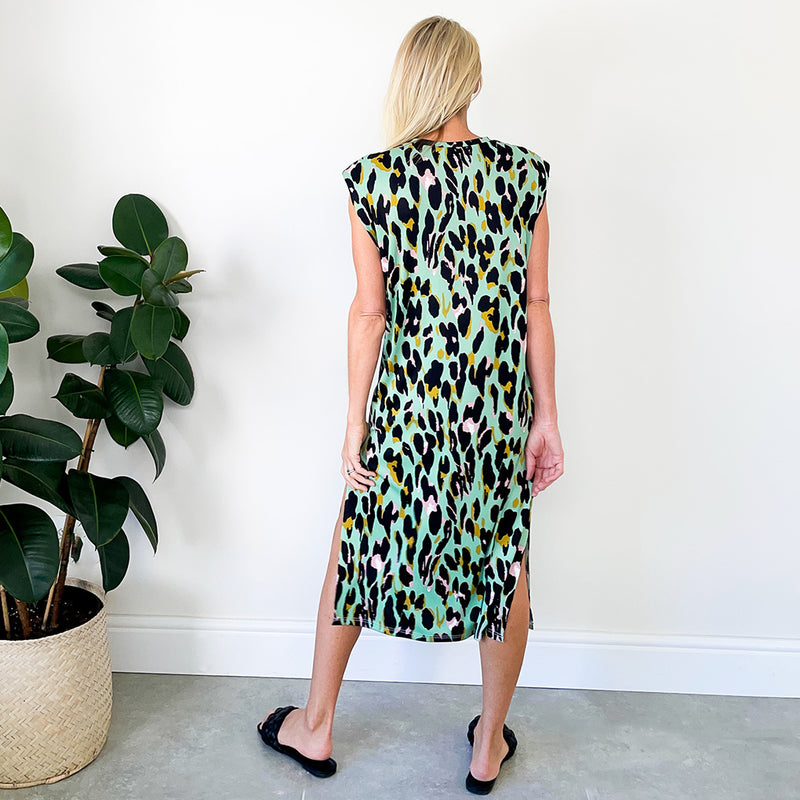 T-Shirt Dress - Green Animal Print