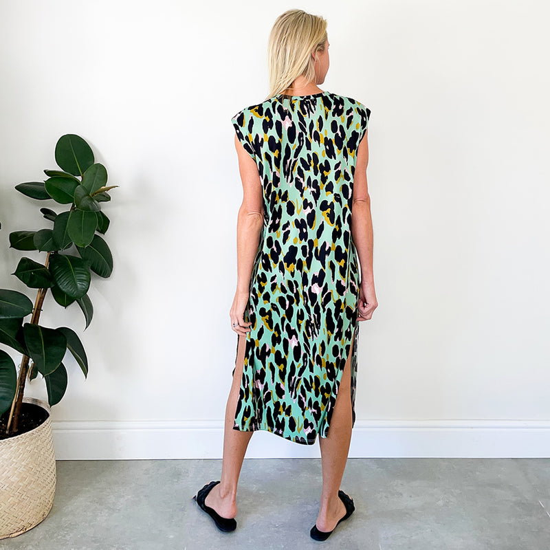 T-Shirt Dress - Green Animal Print