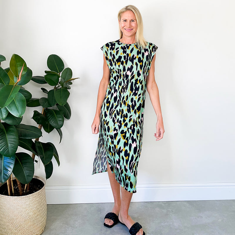 T-Shirt Dress - Green Animal Print