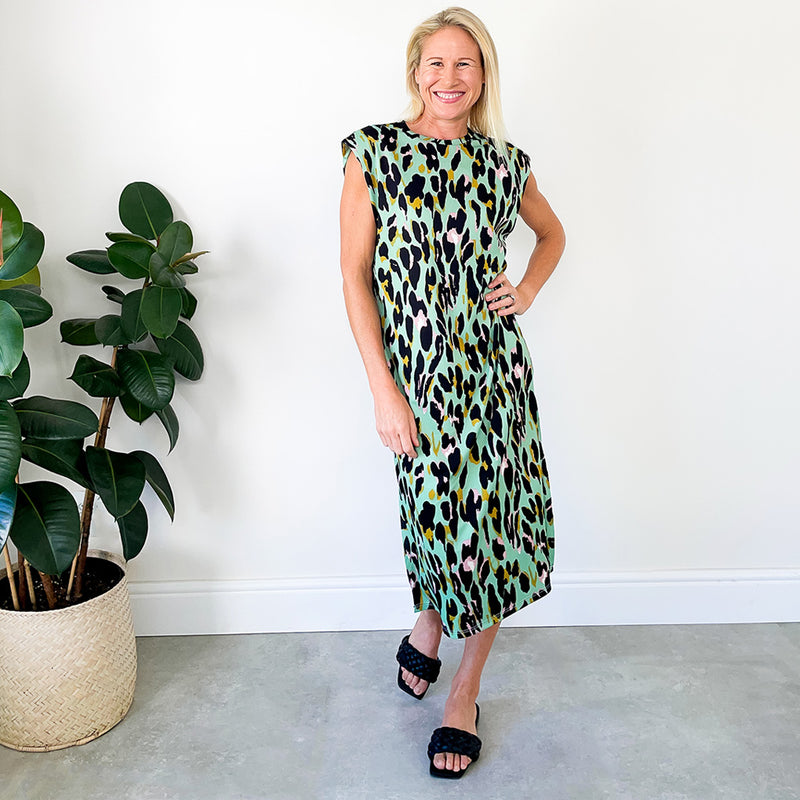 T-Shirt Dress - Green Animal Print