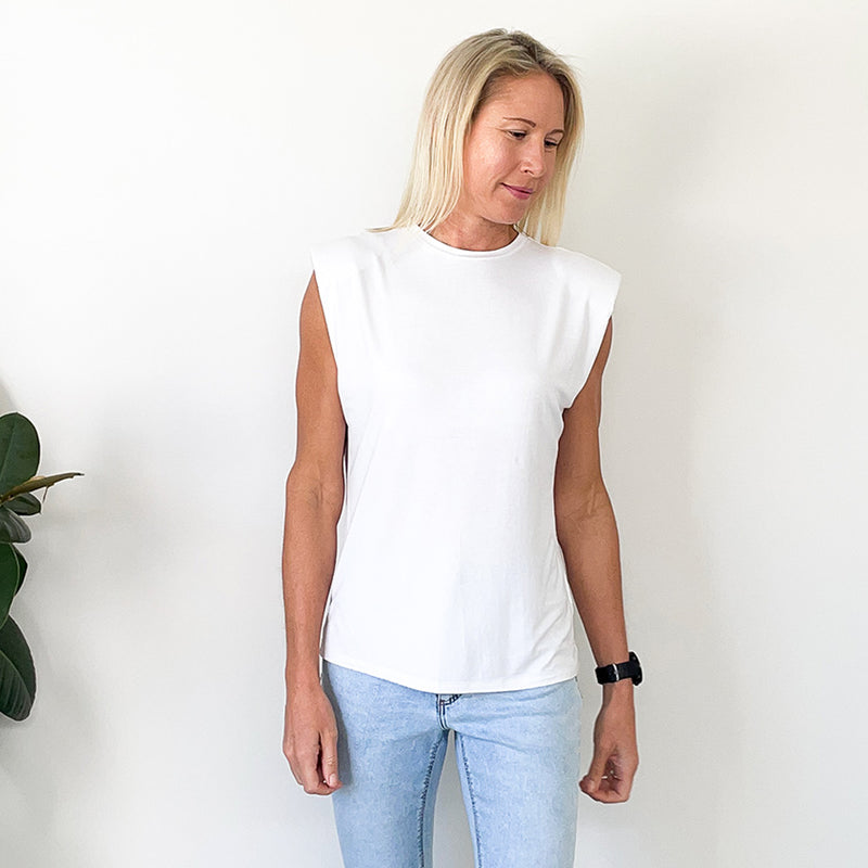 T-Shirt with Shoulder Pad Detail - White