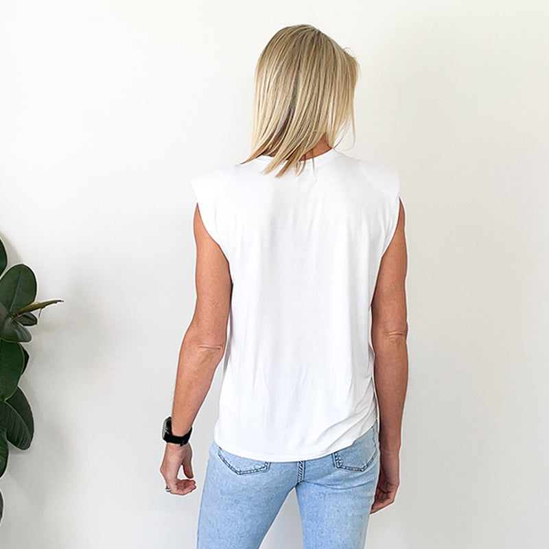 T-Shirt with Shoulder Pad Detail - White